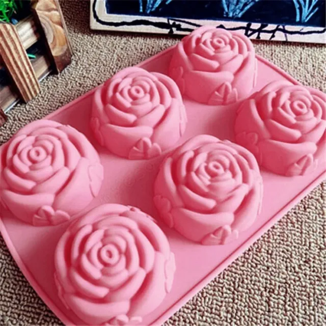 Stampo in silicone fiore rosa antiaderente 6 fori per sapone al cioccolato da fa