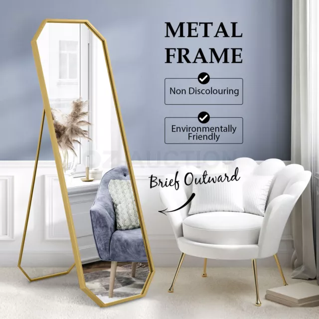 Hexagonal Full Length Mirror Vanity Floor Dressing Mirror Freestanding Gold