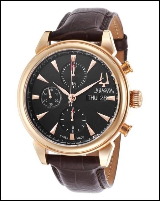 BULOVA 64C104 ACCUTRON Mens Gemini Mechanical Chronograp Rose Gold Plated Case EUR 822 87 PicClick IT