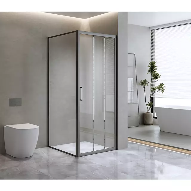 40mm Adjustable Contemporary Corner Sliding Black Shower Screen 90x80cm