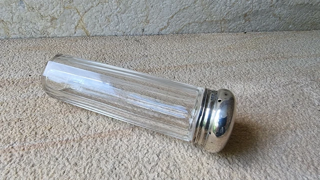 Antique Edwardian 1913 Tall St Silver Ribbed Glass Screw Top Scent Toiletry Jar