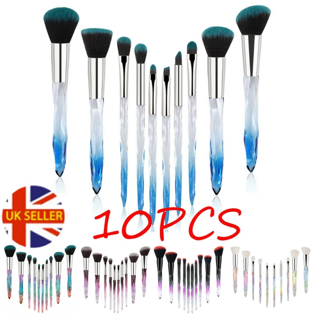 10Pcs MakeUp Brushes Set Crystal Handle Set Powder Foundation Comestic Brush UK