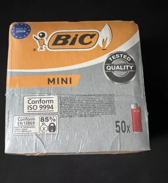 Lot de 50 BIC Original Briquet Mini Couleurs Assorties 6 cm Hauteur Présentoire
