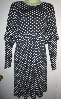 Long sleeve Boohoo Blue & White Spotted stretchy Dress Size 18 uk