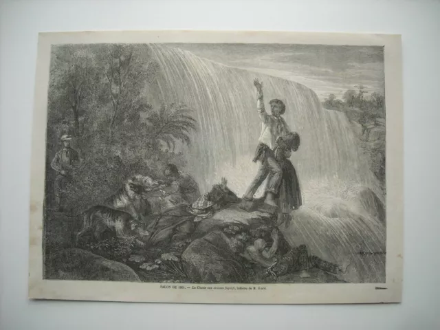Gravure 1861. Salon 1861. La Chasse Aux Esclaves Fugitifs. Tableau De M. Biard..