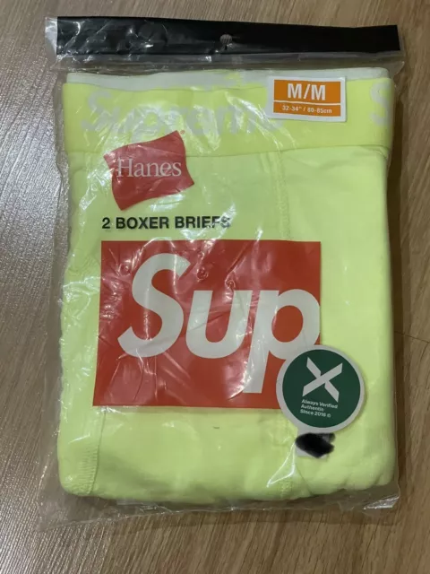 Supreme Hanes 2 Boxer briefs Neon Fluorescent Yellow Jaune Medium New SS23A13