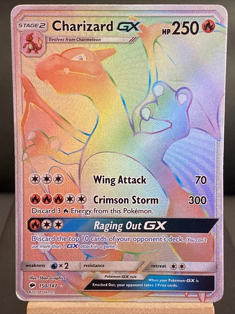 Pokemon Card Charizard GX 150/147 Rainbow Secret Rare Burning Shadows Ex Cond