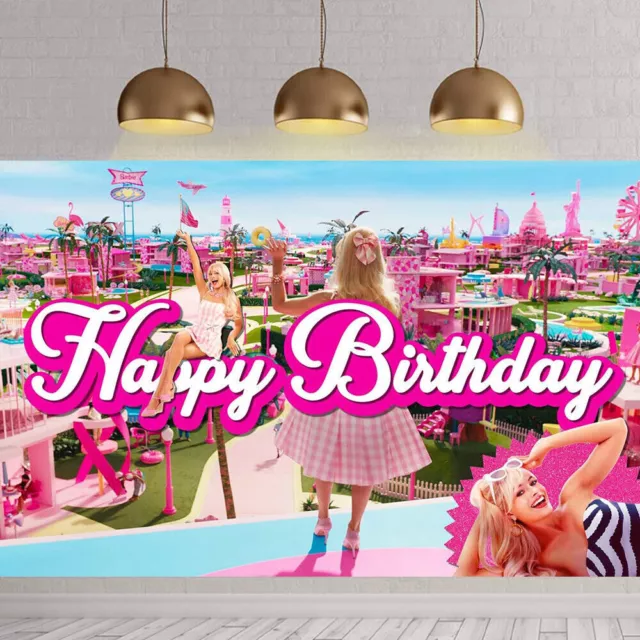 Barbie Backdrop Girls Happy Birthday Party Banner Studio Photo Background Decor