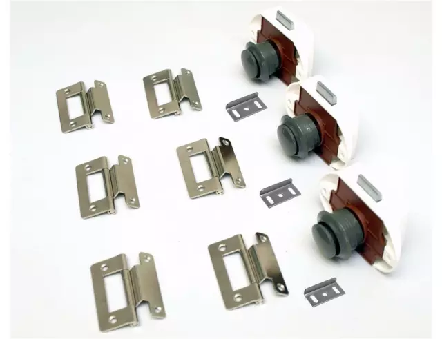 Möbelbauset 1 - 3x Push Lock groß (grau) + 6x Möbelscharnier