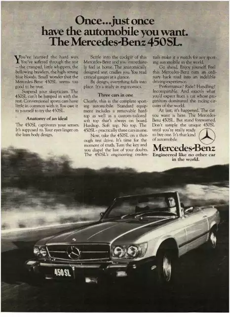 1976 MERCEDES-BENZ 450SL Vintage Print Ad
