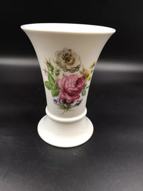Vase Lindner Bavaria Bettina weiß mit Blumendekor Rose Vintage