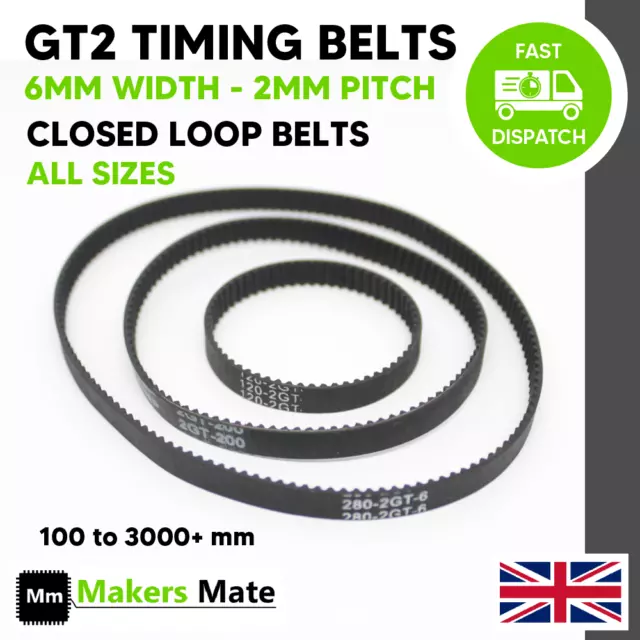 GT2 Timing Belt 2mm Pitch 6mm Width Closed Loop Belts for Pulley CNC 3D Printer