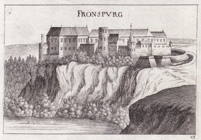 Castello Fronsburg Weitersfeld Vista Incisione Stampa Antica Vischer 1672