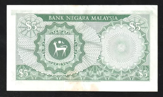 🇲🇾 Malaysia 1976 5 Ringgit P 14a RARE ! BANKNOTE 2