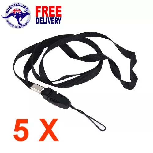 5 PCS Black Tags Lanyard Neck Strap for ID Pass Card Key