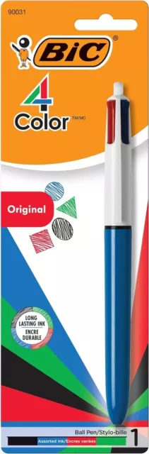 BIC 4-Color Retractable Ballpoint Pen 1mm Black Blue Green Red Ink Blue Barrel