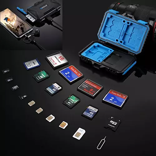 Memory Cards Reader & Holder Case, PULUZ 21 Slots SD CF TF SIM Cards Case + OTG