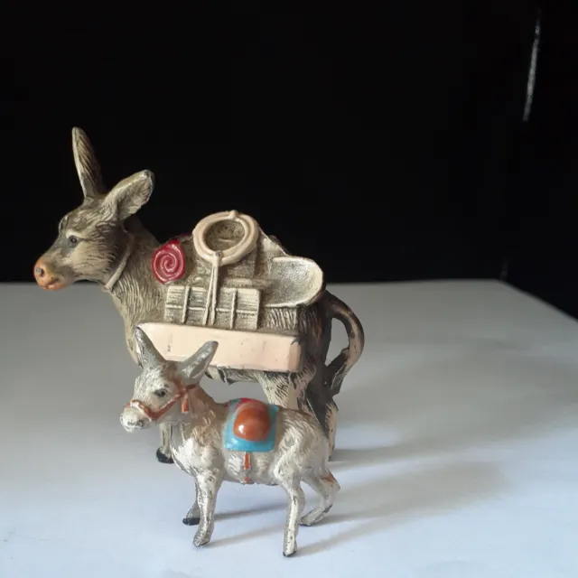 2 Vintage Metal Donkey Pack Mule Figurines 1 1/4" & 2 1/2" Excellent Japan