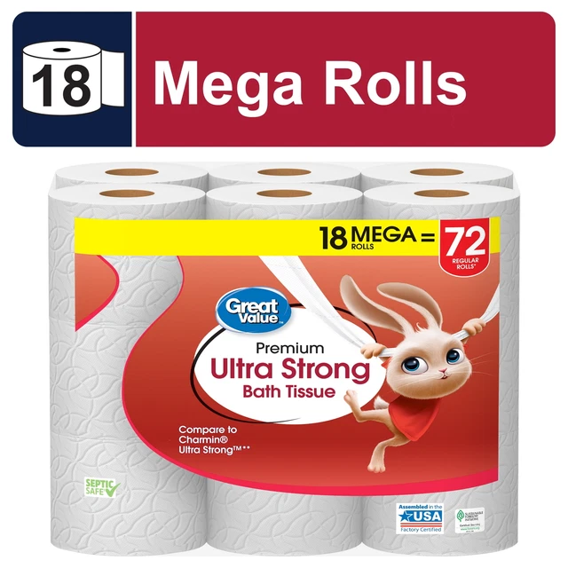 GREAT VALUE ULTRA Strong Toilet Paper, 18 Mega Rolls 16.98 PicClick