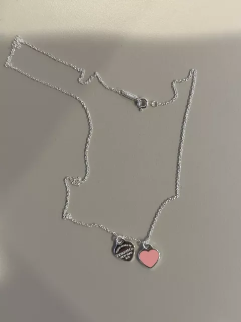 TIFFANY & Co. Return to Mini Double Pink Heart Pendant Necklace