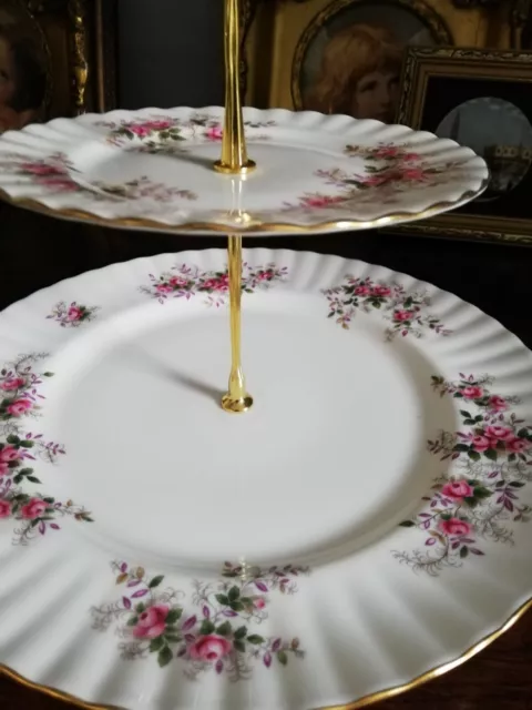 Vintage Royal Albert Bone China Lavender Rose 2 Tier Cake /plates /Stand 2