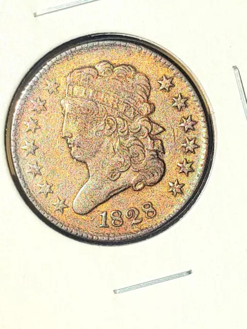 1828 Classic Head  1/2 Half Cent 13 Stars Colorful Copper Coin