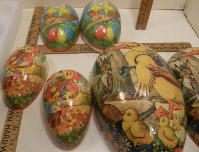 Lot Of 4 Vintage German Paper Mache Easter Egg Candy Containers 10" 6" 5.5" 5"