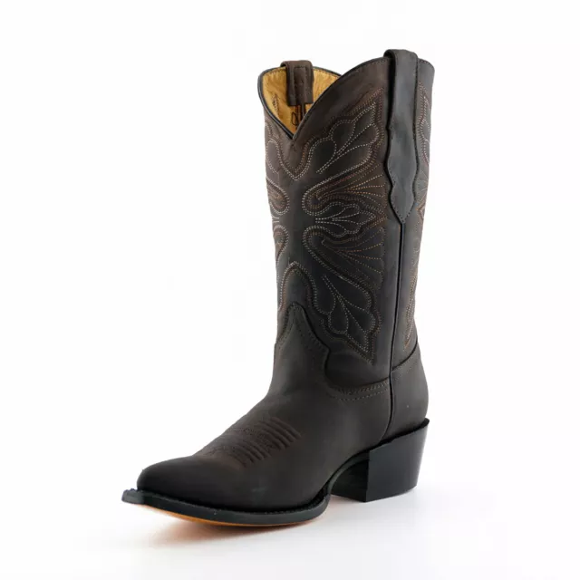 Schleifer Damen Dallas braun Echtleder Stiefel Cowboy Western mittlere Wade Zehenpartie