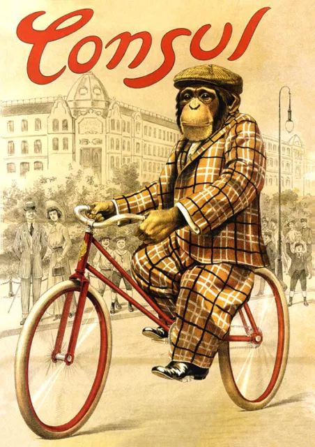 Circus Plakat Consul Zirkus Schimpanse Affe Fahrrad Herrenanzug A3 145