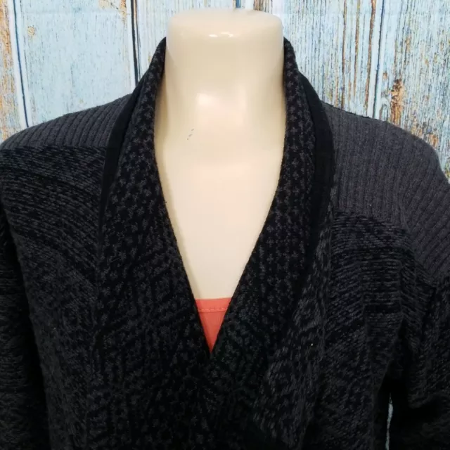 DKNY Jeans Cardigan Sweater Womens Small Black Chunky Knit Waterfall Wool Blend