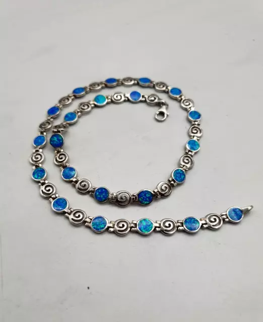Lovely Solid Silver & Opal Silver Necklace