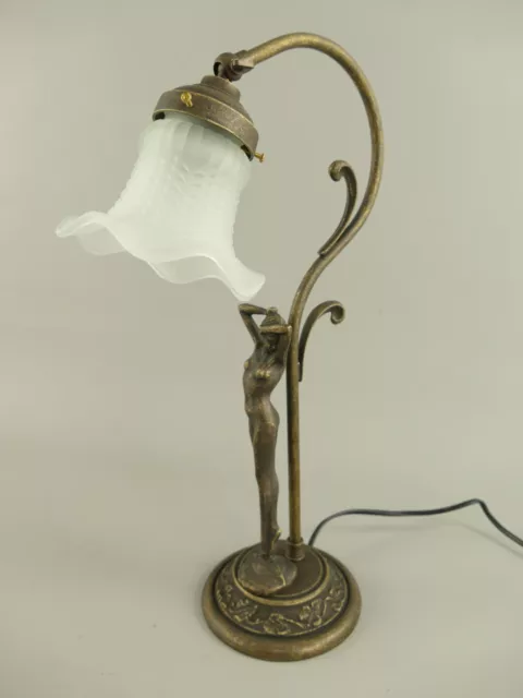 Tischlampe Jugendstil Frauenfigur Antik Schreibtischlampe Messing Stehlampe