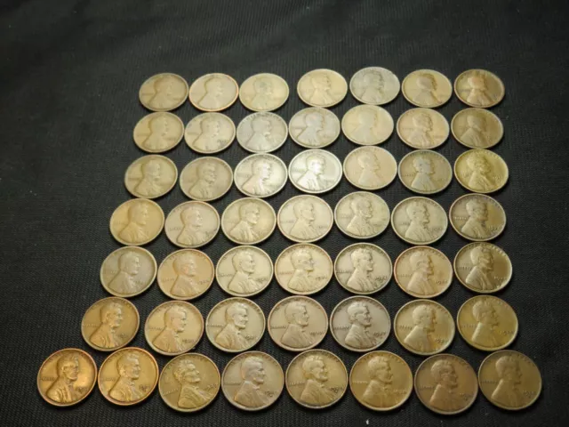 1909 VDB -1930 Lincoln Wheat Cent Penny roll 50 different coins