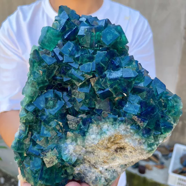 8.7lb NATURAL Green Cube FLUORITE Quartz Crystal Cluster Mineral Specimen