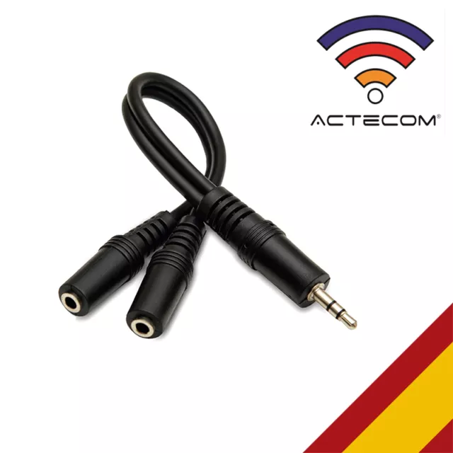 ACTECOM® Cable Adaptador de Jack 3.5mm Macho a 2 Hembras Splitter Divisor Sonido