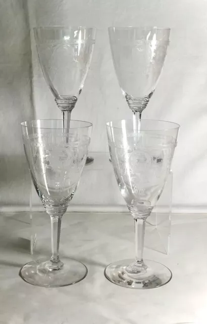 4 Heisey Crystal Pied Piper 7 1/8" Water Goblets