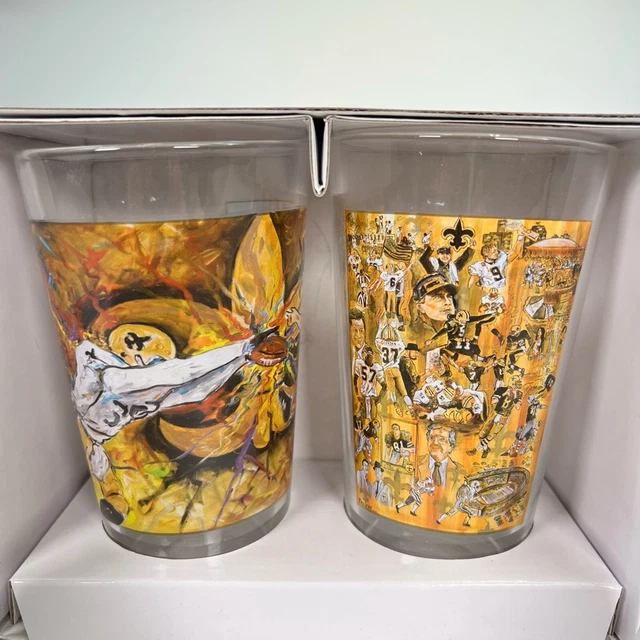 Renowned Artist Frenchy Highball Drink Glasses New Orleans Saints Football 16oz