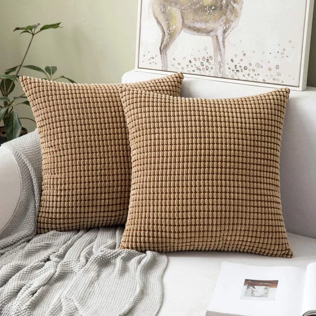 Pack of 2 Pillow Covers 18 X 18 Inch Brown Super Soft Corduroy Decorative Throw