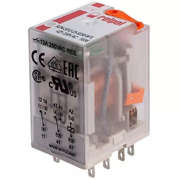 1 x Relpol R2N-2012-23-5230-WTL Industrial 230V AC 12A DPDT Plug-In Relay