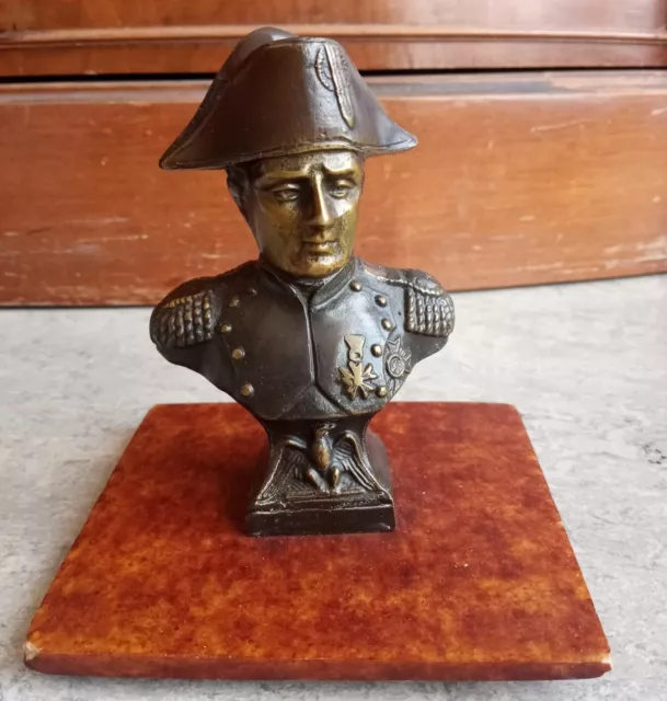 Vintage 1960s small spelter metal bust of Napoleon statue Unsigned
