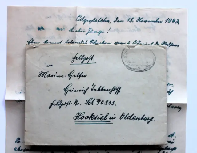 Feldpostbrief 1943 m. Inh. von Ost-Großefehn an Marine Flak Abt 282 Hooksiel Fr.