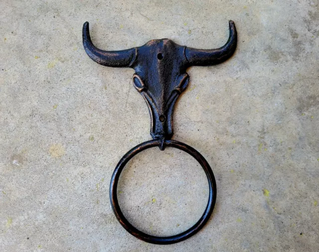 Longhorn Hand Towel Wrought Iron Ring, Ranch, Cabin Bathroom decor, hanger, hook