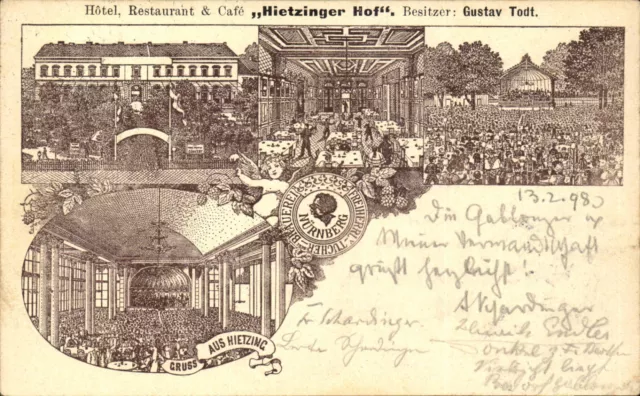 AK-LITHO 1898 -Gruss aus HIETZING- Hotel Hietzinger Hof-ex Vogelreuther- G. TODT 2