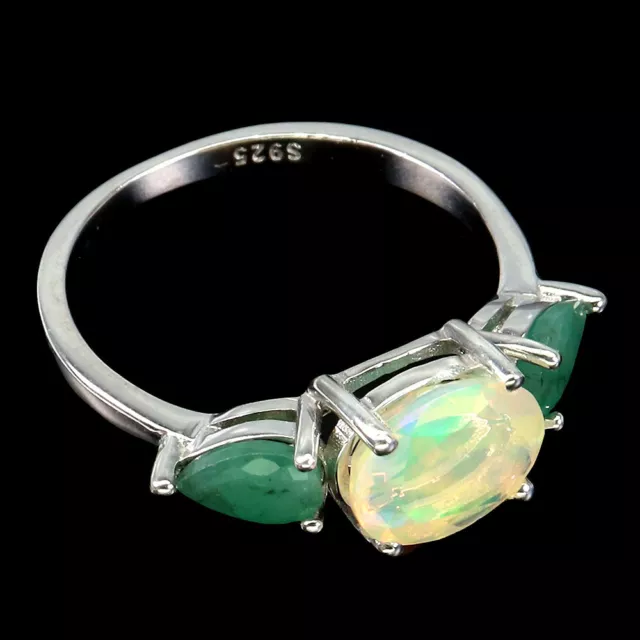 OVAL FIRE OPAL 9x7mm Emerald Gemstone 925 Sterling Silver Jewelry Ring ...