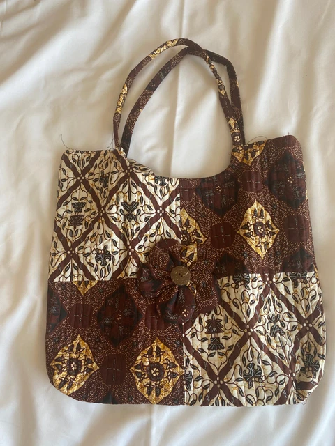 Bag Purse Pocket Tote Java Brown Cream New Fabric Cloth Batik Bali Indonesia #1