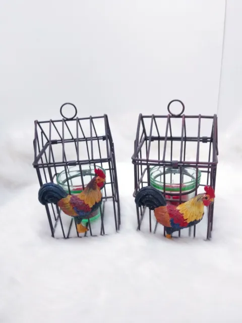 Rustic Lot Of 2 Hanging Candle Holder House Barn Chicken Farm Countryside 7"Tall