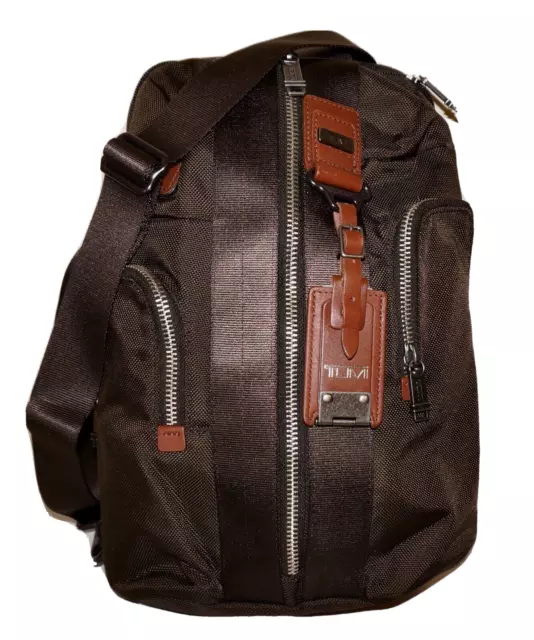 TUMI Khaki Brown Ballistic Nylon & Tan Leather ALPHA BRAVO MONTEREY Slingback
