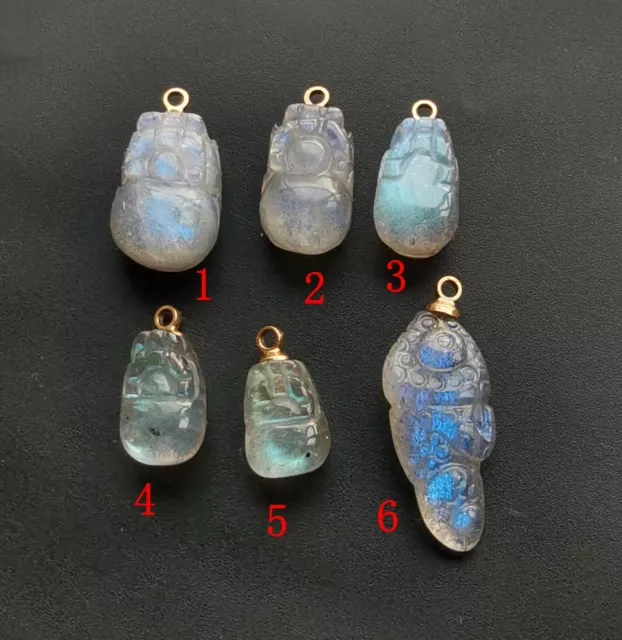 Amazing Carved Pixiu Dragon,Fish carved natural Labradorite stone pendant,Amulet