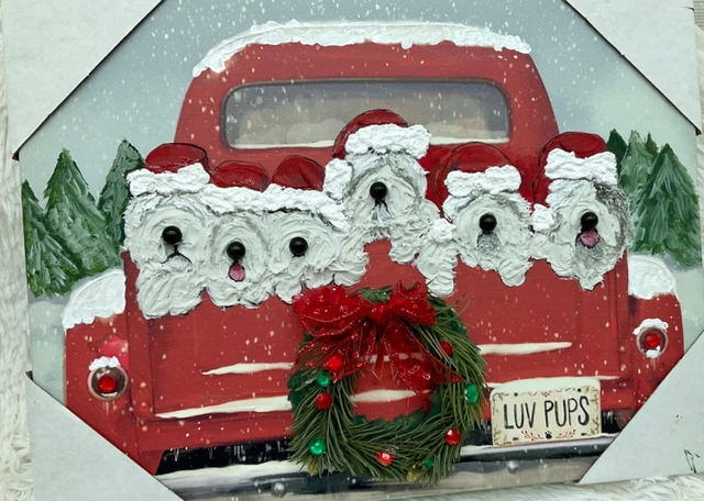 Old English Sheepdog Santa’s riding in truck on canvas print 3D multi media