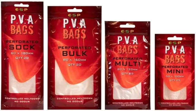ESP PVA Bags Perforated Bulk, Sock, Mini, Multi Bag for Carp Fishing Tackle